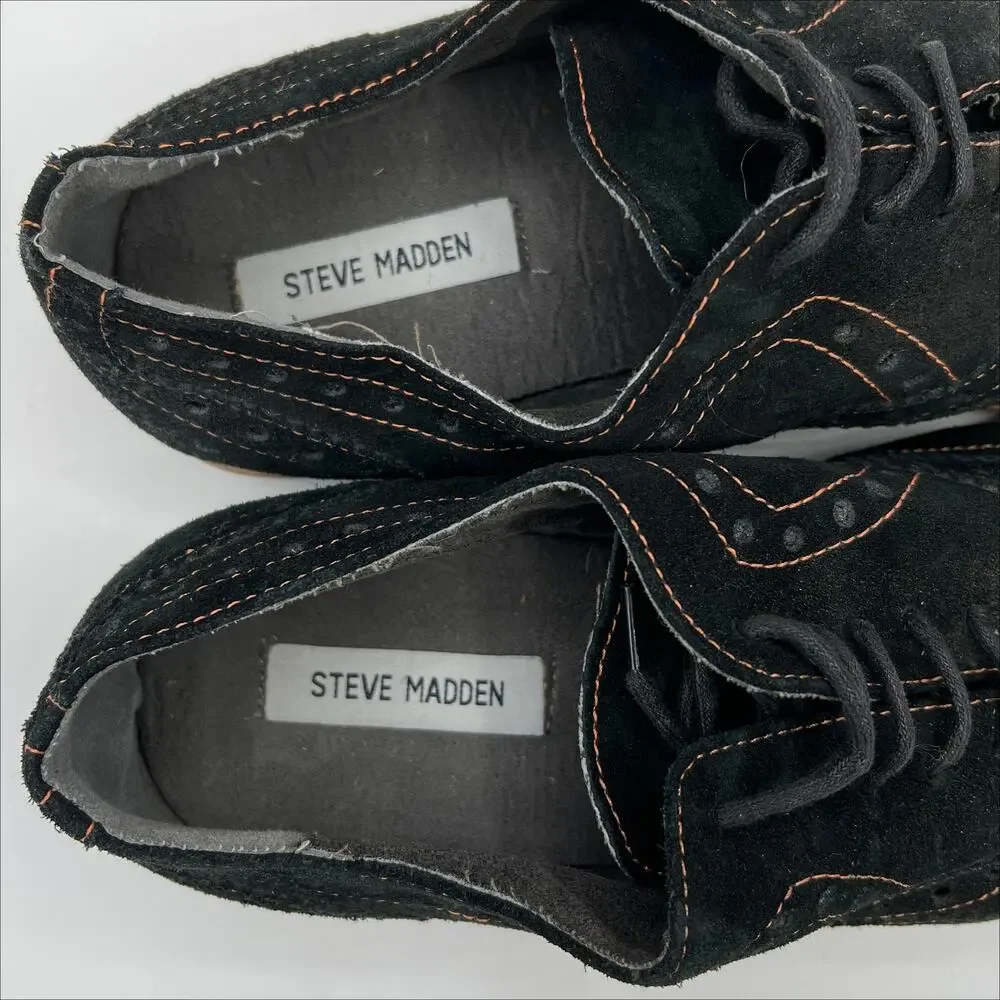 Steve Madden Wakken Suede Lace Up Dress Oxford Shoe Size 11.5 Black
